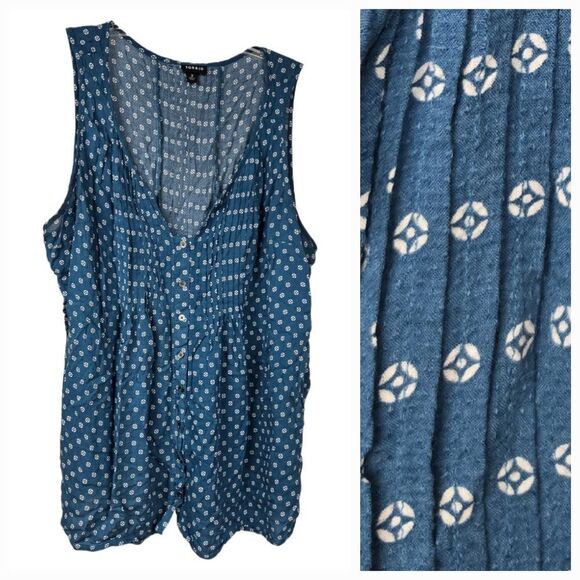 Torrid Blue Challis Sleeveless Button Down Top Pleated V-Neck Blouse 2 2X Plus - Picture 1 of 9